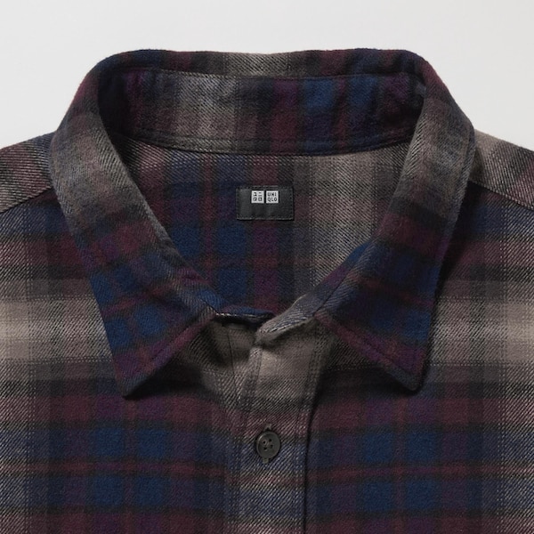 Burgundy Men Uniqlo Flannel Checked Long-Sleeve Shirts | 1235-UYDTX