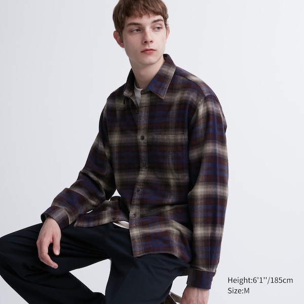 Burgundy Men Uniqlo Flannel Checked Long-Sleeve Shirts | 1235-UYDTX