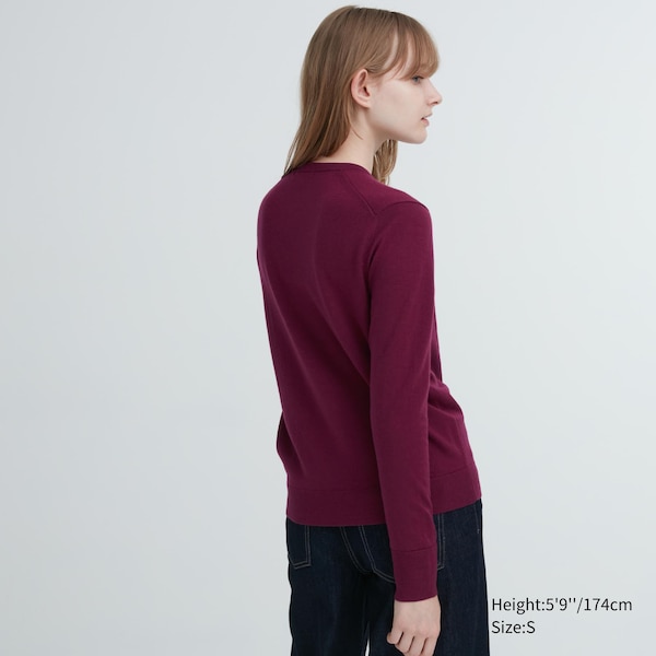 Burgundy Women Uniqlo Extra Fine Merino Crew Neck Long-Sleeve Sweaters | 1395-SKLRM