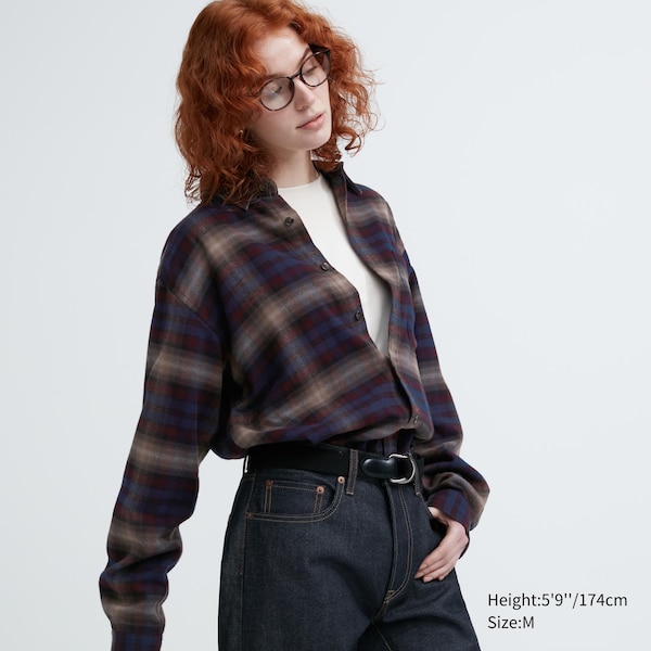 Burgundy Women Uniqlo Flannel Checked Long-Sleeve Shirts | 0851-ALVOX