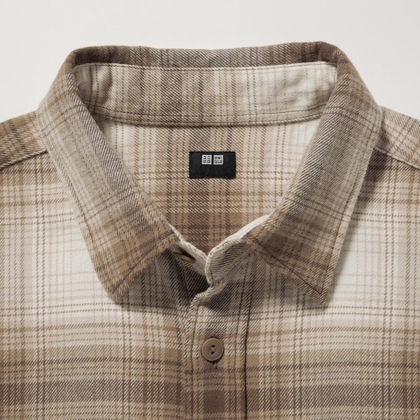 Copper Men Uniqlo Flannel Checked Long-Sleeve Shirts | 5639-WHFYX