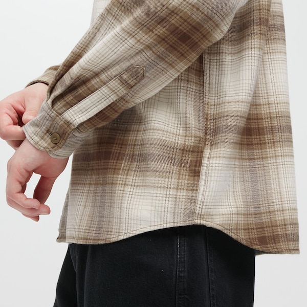 Copper Men Uniqlo Flannel Checked Long-Sleeve Shirts | 5639-WHFYX