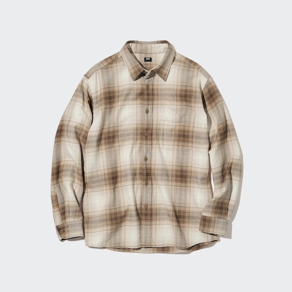 Copper Men Uniqlo Flannel Checked Long-Sleeve Shirts | 5639-WHFYX