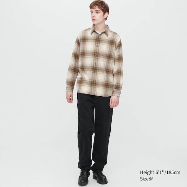 Copper Men Uniqlo Flannel Checked Long-Sleeve Shirts | 5639-WHFYX