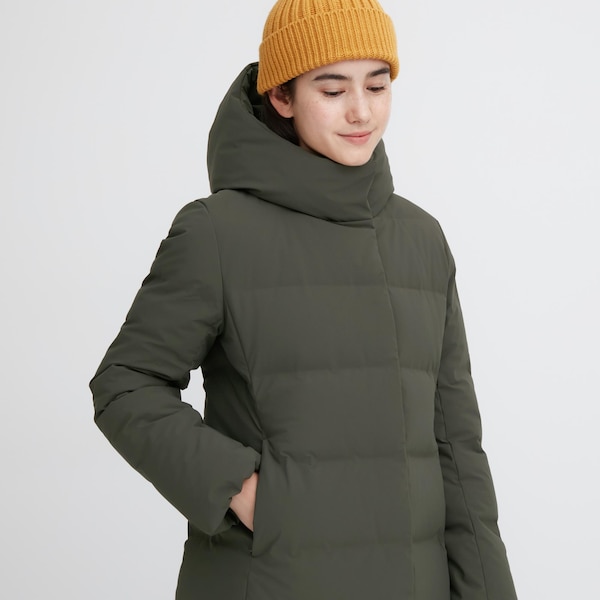 Dark Green Women Uniqlo Seamless Down Long Coats | 2746-MQNYF