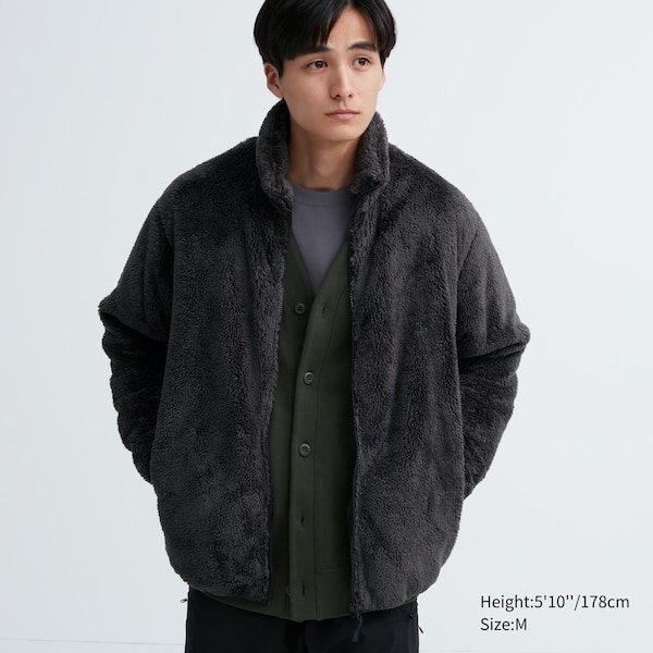 Dark Grey Men Uniqlo Fluffy Yarn Fleece Full-Zip jackets | MFOKTH-842