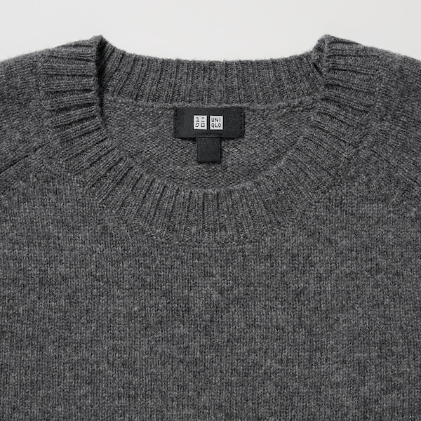 Dark Grey Men Uniqlo Premium Lambswool Crew Neck Long Sleeve Sweaters | 3852-ZBQOP