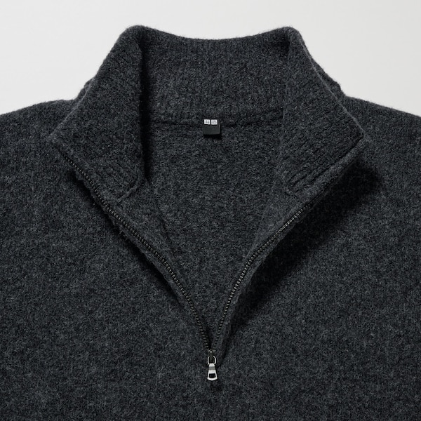 Dark Grey Men Uniqlo Souffle Yarn Long-Sleeve Half-Zip Sweaters | 6215-UWQYI