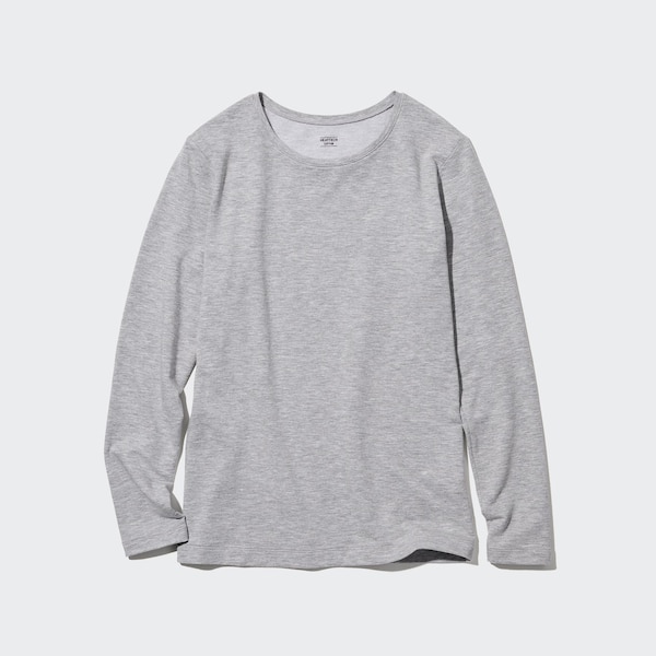 Dark Grey Women Uniqlo HEATTECH Cotton Crew Neck Long-Sleeve T Shirts | 3724-ZMQNS