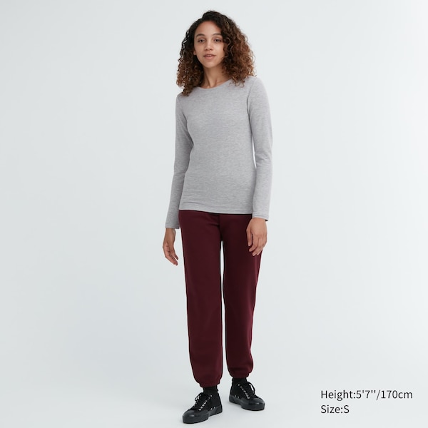 Dark Grey Women Uniqlo HEATTECH Cotton Crew Neck Long-Sleeve T Shirts | 3724-ZMQNS