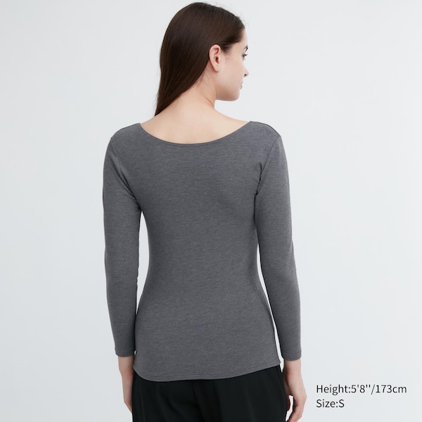 Dark Grey Women Uniqlo HEATTECH Cotton Scoop Neck Long-Sleeve T Shirts | 0792-XGZRN