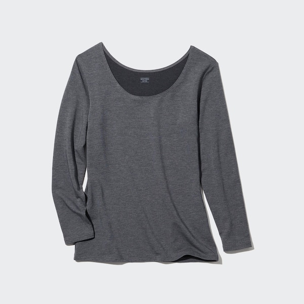 Dark Grey Women Uniqlo HEATTECH Cotton Scoop Neck Long-Sleeve T Shirts | 0792-XGZRN