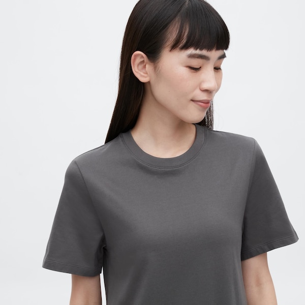 Dark Grey Women Uniqlo Mercerized Cotton Short-Sleeve A-Line Dress | 8420-AJNTS