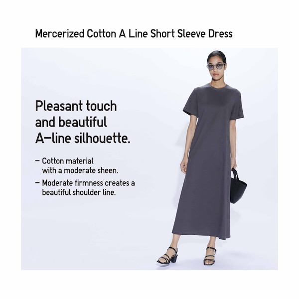 Dark Grey Women Uniqlo Mercerized Cotton Short-Sleeve A-Line Dress | 8420-AJNTS