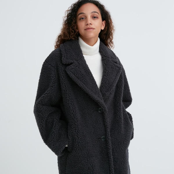 Dark Grey Women Uniqlo Pile-Lined Fleece Tailored Coats | 8031-NGHQS