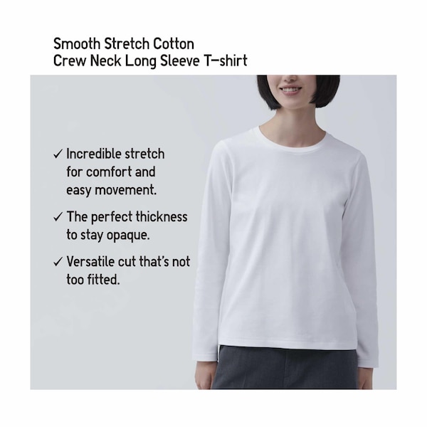 Dark Grey Women Uniqlo Smooth Stretch Cotton Crew Neck Long-Sleeve T Shirts | 4615-YUTNF