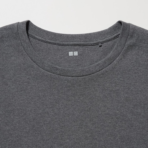 Dark Grey Women Uniqlo Smooth Stretch Cotton Crew Neck Long-Sleeve T Shirts | 4615-YUTNF