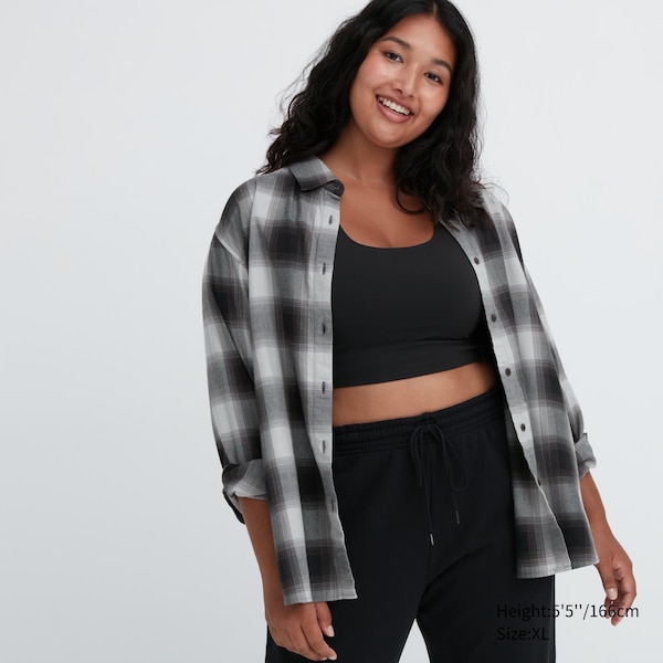 Dark Grey Women Uniqlo Soft Brushed Checked Long-Sleeve Shirts | 4897-ZVNGM