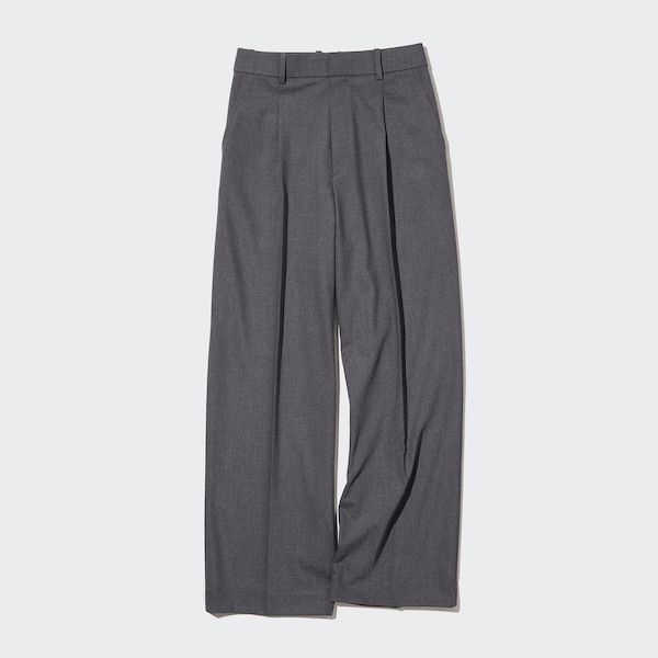 Dark Grey Women Uniqlo Wide-Fit Pleated Pants | 8623-UGHVA