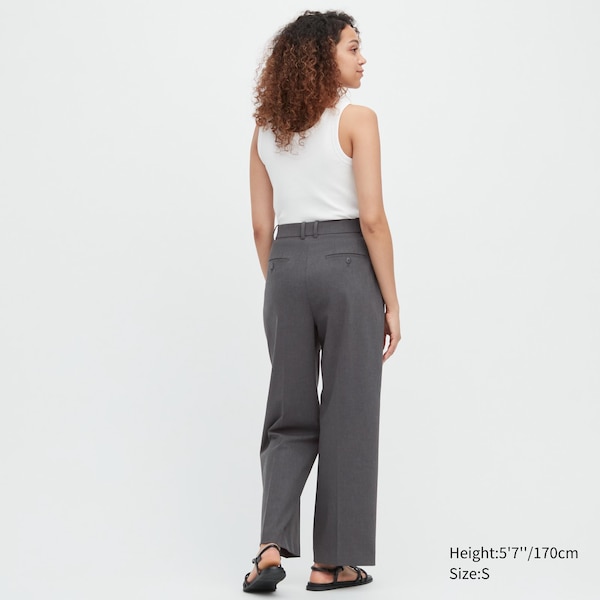 Dark Grey Women Uniqlo Wide-Fit Pleated Pants | 8623-UGHVA