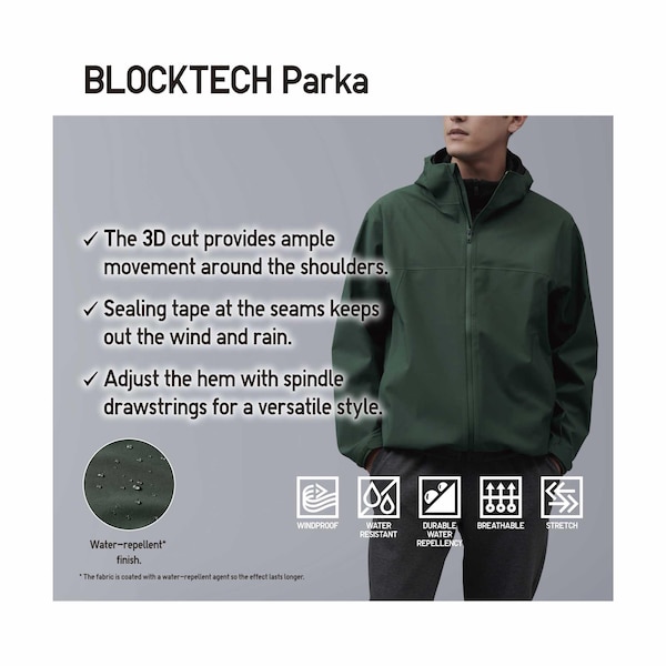 Green Men Uniqlo BLOCKTECH Parka | RQKTEX-283