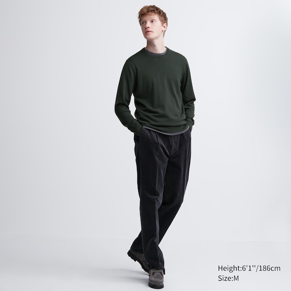 Green Men Uniqlo Extra Fine Merino Crew Neck Sweaters | 9245-KDQUF