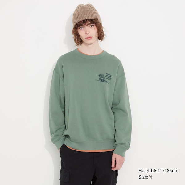 Green Men Uniqlo PEANUTS Charlie Brown's Baseball Team Long-Sleeve Sweatshirts | 8103-FHIMP