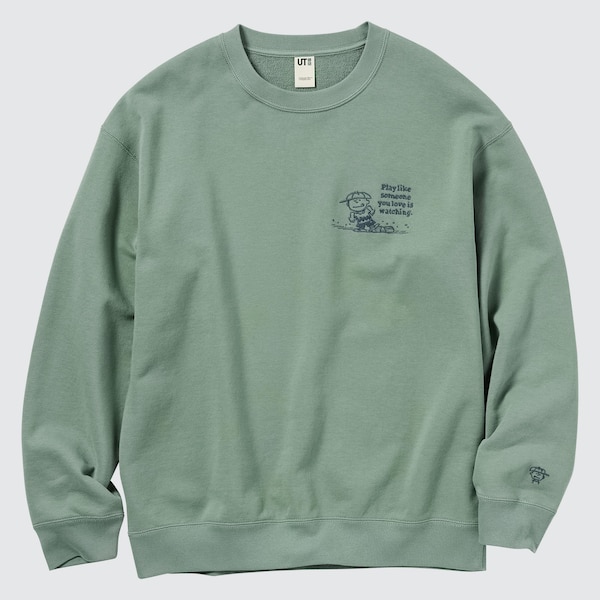 Green Men Uniqlo PEANUTS Charlie Brown's Baseball Team Long-Sleeve Sweatshirts | 8103-FHIMP