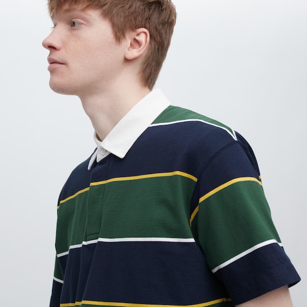 Green Men Uniqlo Rugger Striped Short Sleeve Polo Shirt | 6013-QHWFM