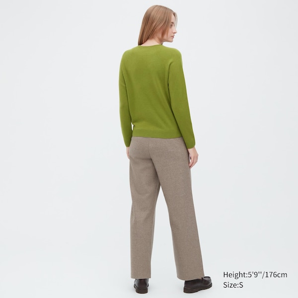 Green Women Uniqlo 3D Knit Cashmere Crew Neck Long-Sleeve Sweaters | 0876-VDINZ