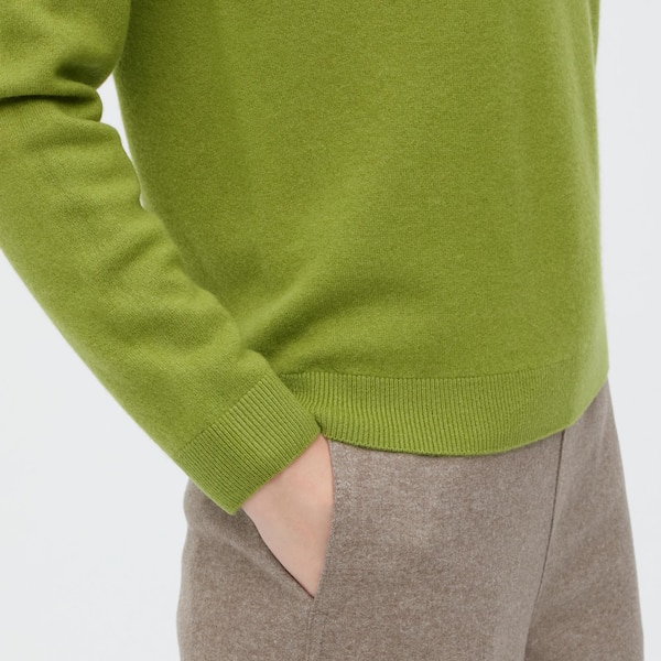 Green Women Uniqlo 3D Knit Cashmere Crew Neck Long-Sleeve Sweaters | 0876-VDINZ