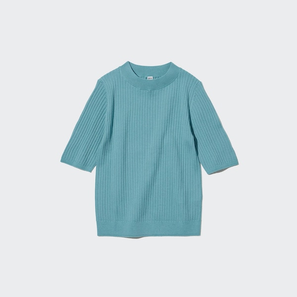 Green Women Uniqlo Extra Fine Merino Ribbed Half-Sleeve Short Sweaters | 8967-HRCLG