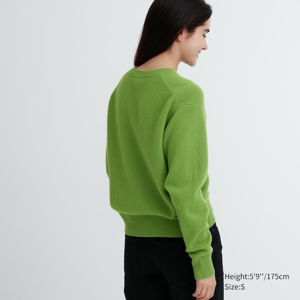 Green Women Uniqlo Premium Lambswool Crew Neck Long-Sleeve Sweaters | 5720-QTNGB