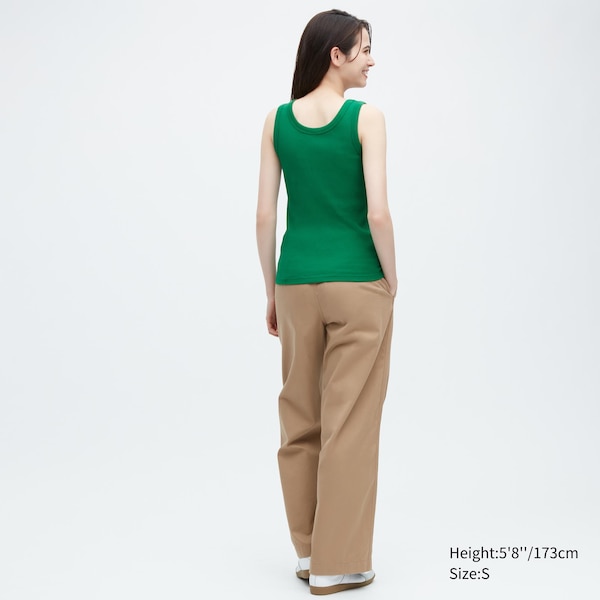 Green Women Uniqlo Ribbed Tank Tops | 4518-DQIXM