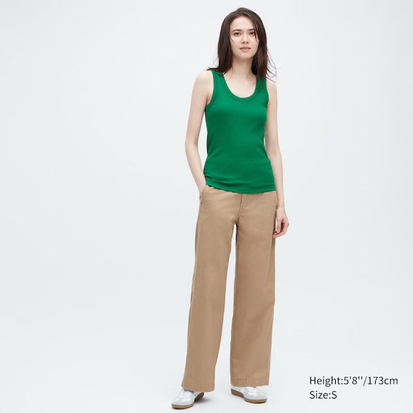 Green Women Uniqlo Ribbed Tank Tops | 4518-DQIXM