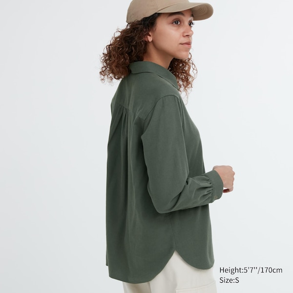 Green Women Uniqlo Soft Brushed Long-Sleeve Shirts | 0842-VGDCX