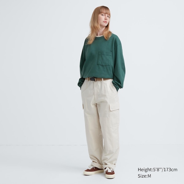 Green Women Uniqlo Washed Cotton Crew Neck Long-Sleeve T Shirts | 4092-LQBRT