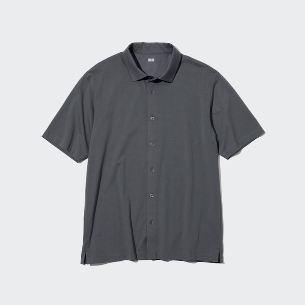 Grey Men Uniqlo AIRism Full Open Short-Sleeve Polo Shirt | 4659-RSEHL