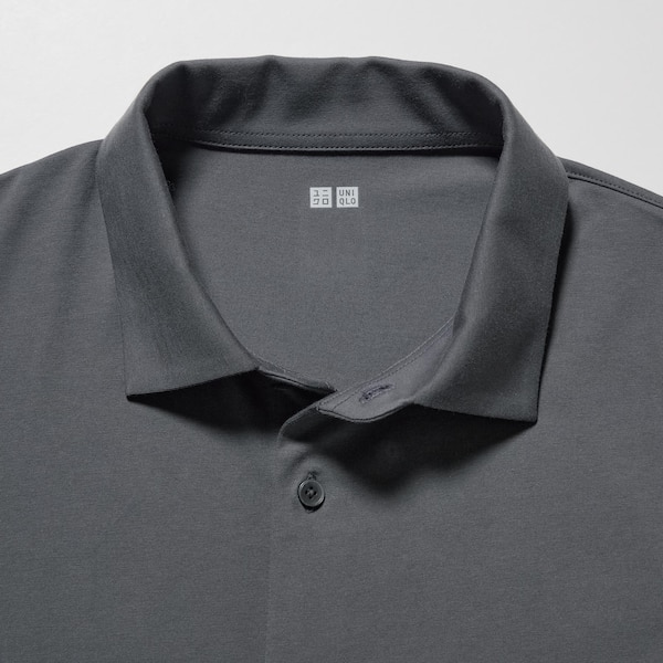 Grey Men Uniqlo AIRism Full Open Short-Sleeve Polo Shirt | 4659-RSEHL