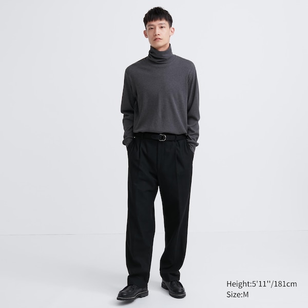 Grey Men Uniqlo Brushed Cotton Turtleneck Long-Sleeve T Shirts | 2791-YICZN