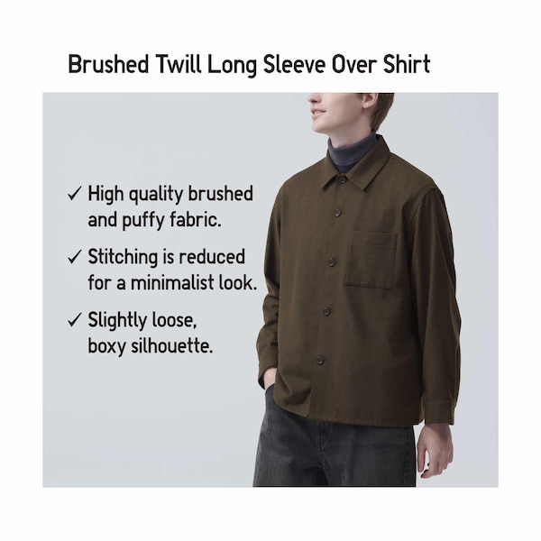 Grey Men Uniqlo Brushed Twill Overshirt | 0491-UPYXC