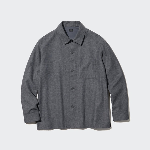 Grey Men Uniqlo Brushed Twill Overshirt | 0491-UPYXC