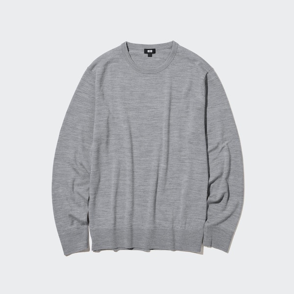 Grey Men Uniqlo Extra Fine Merino Crew Neck Sweaters | 6153-JUICA