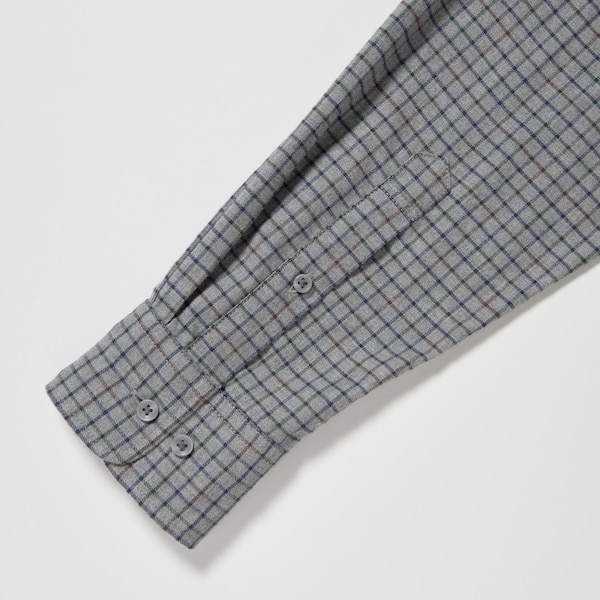 Grey Men Uniqlo Flannel Checked Long-Sleeve Shirts | 0946-RNQYU