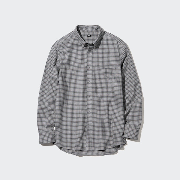 Grey Men Uniqlo Flannel Checked Long-Sleeve Shirts | 0946-RNQYU