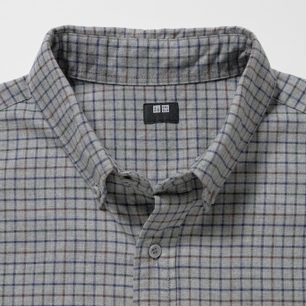 Grey Men Uniqlo Flannel Checked Long-Sleeve Shirts | 0946-RNQYU