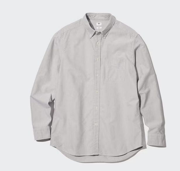 Grey Men Uniqlo Oxford Slim-Fit Long-Sleeve Shirts | 9341-WORFA