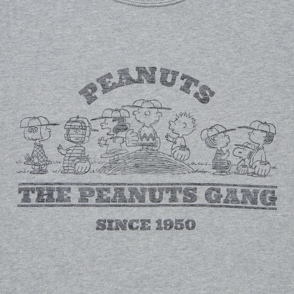 Grey Men Uniqlo PEANUTS Charlie Brown's Baseball Team Long-Sleeve Sweatshirts | 7489-KUSPN