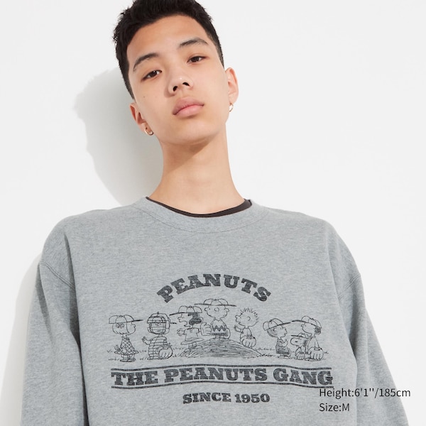 Grey Men Uniqlo PEANUTS Charlie Brown\'s Baseball Team Long-Sleeve Sweatshirts | 7489-KUSPN