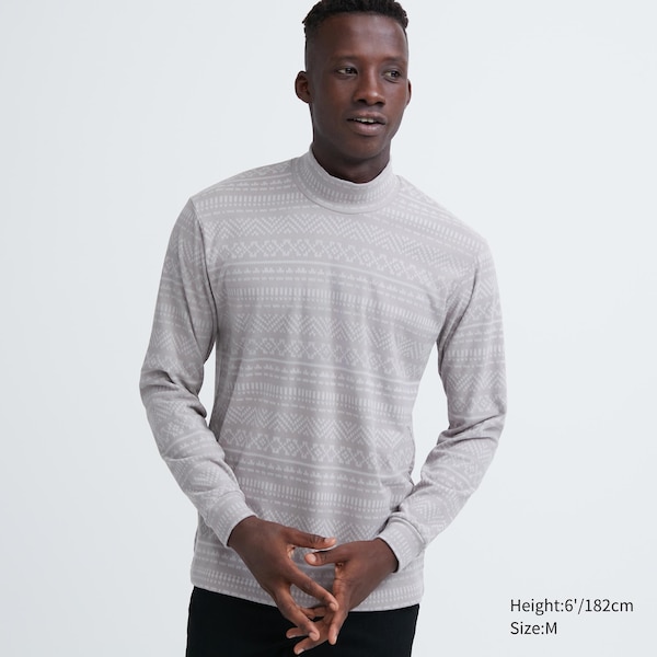 Grey Men Uniqlo Smooth Fleece Printed Mock Neck T Shirts | 1024-BGPIJ